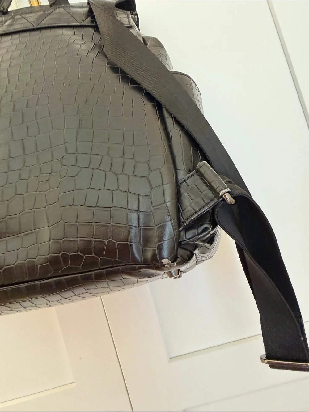Freshly Picked Black Croc-Embossed Baby Backpack